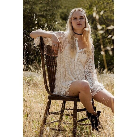 NWT Jen's Pirate Booty x Free People El Solin Ivory Sheer Lace Dress XS